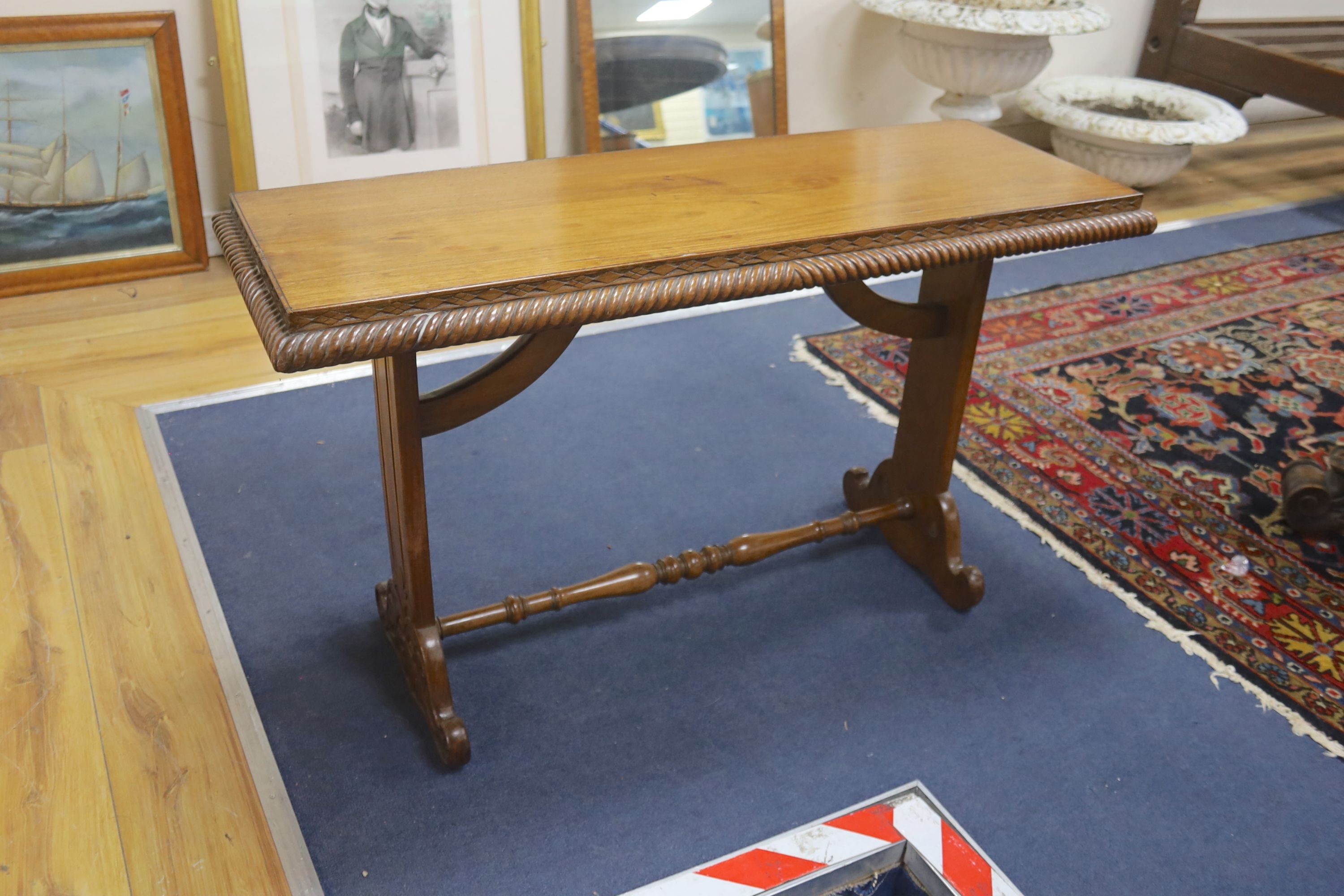 An early 19th century walnut window seat, length 95cm, depth 34cm, height 56cm